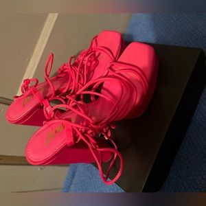 Hot Pink Heels Lace Up Block Heels